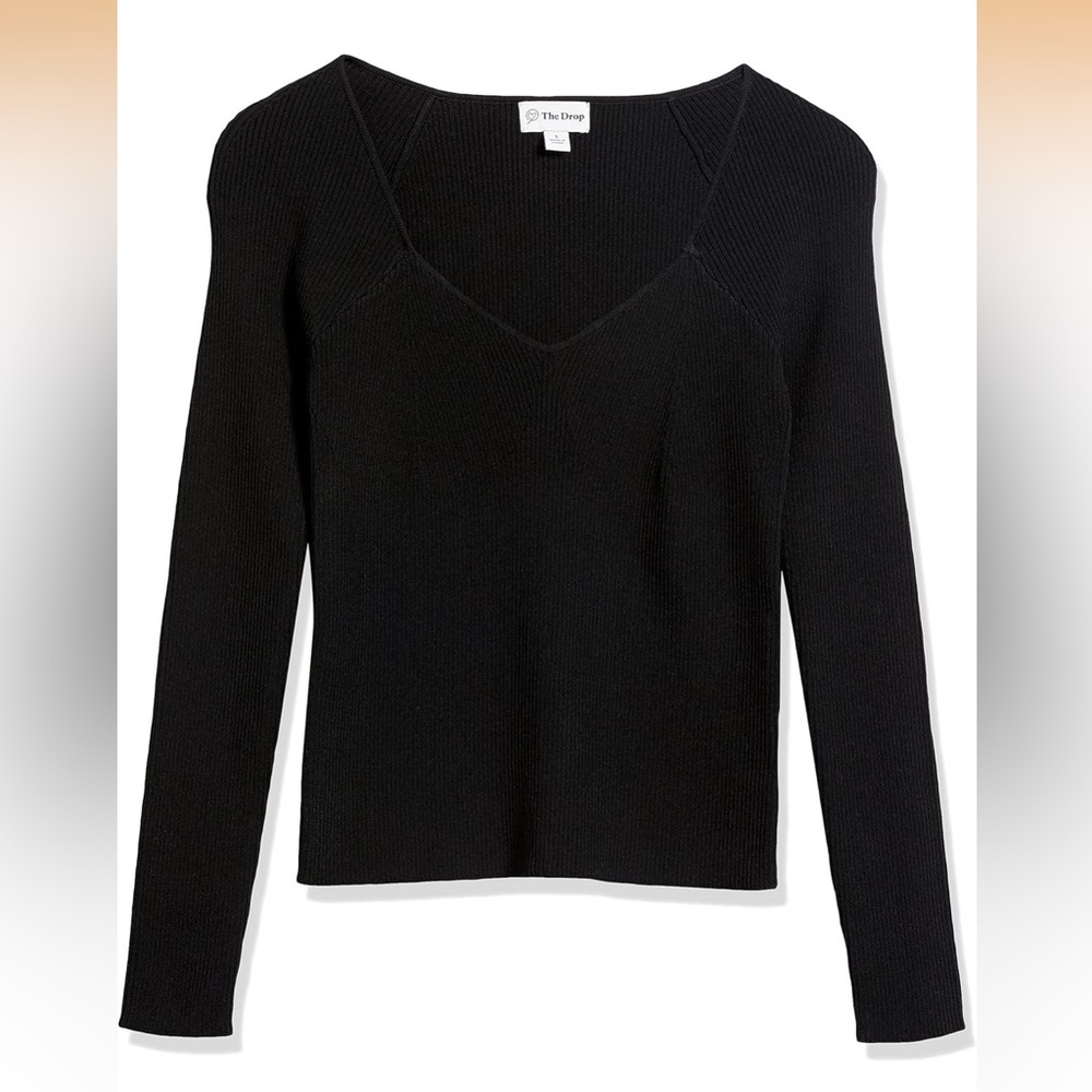The Drop Black V-Neck Ribbed Sweater